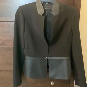 BCBG MaxAzria black blazer with leather trim and zipper detail
